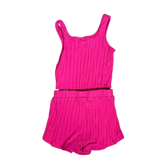 Fusia Pink Knit Ribbed Tank Top and Shorts Set by SHEIN Size 8 Y - Picture 3 of 5